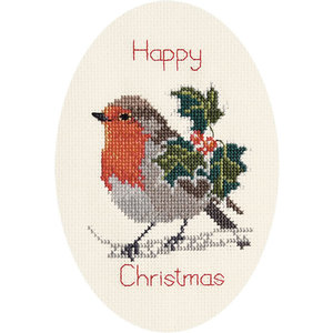 Bothy Threads Borduurpakket Christmas Card - Holly And Robin  - Derwentwater Designs