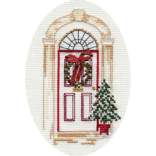 Bothy Threads Borduurpakket Christmas Card - Christmas Door  - Derwentwater Designs