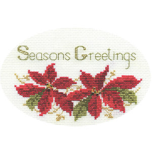 Bothy Threads Borduurpakket Christmas Card - Poinsettias  - Derwentwater Designs