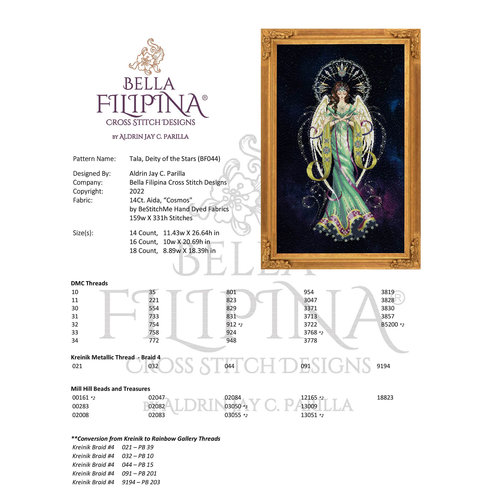 Bella Filipina Designs Borduurpatroon Tala, Deity of the Stars - Bella Filipina Designs