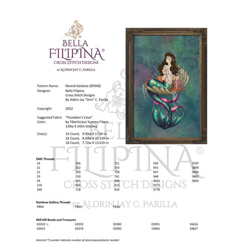 Bella Filipina Designs Borduurpatroon Nereid Galateia - Bella Filipina Designs