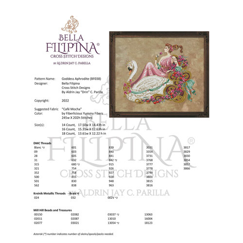 Bella Filipina Designs Borduurpatroon Goddess Aphrodite - Bella Filipina Designs