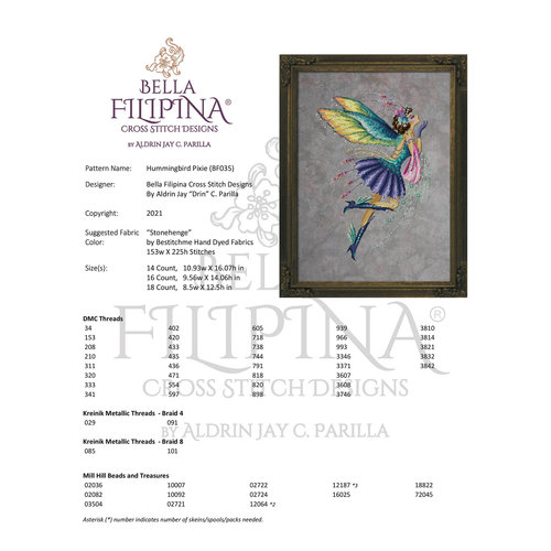 Bella Filipina Designs Speciale Materialen Hummingbird Pixie - Bella Filipina Designs