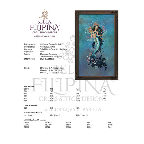 Bella Filipina Designs Borduurpatroon Maiden of Tubbahata - Bella Filipina Designs