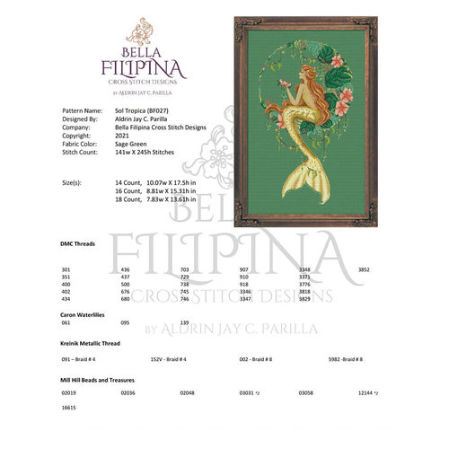 Bella Filipina Designs Borduurpatroon Sol Tropica - Bella Filipina Designs