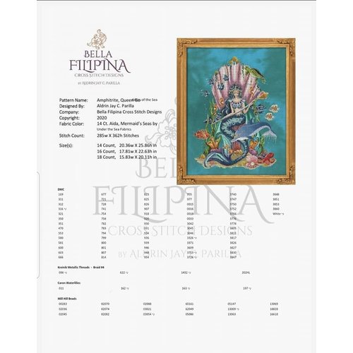 Bella Filipina Designs Borduurpatroon Amphitrite queen goddess of the sea - Bella Filipina Designs