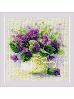 RIOLIS Borduurpakket Violets in a Pot - RIOLIS