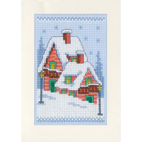 Vervaco Wenskaart kit Winterhuisjes set van 3