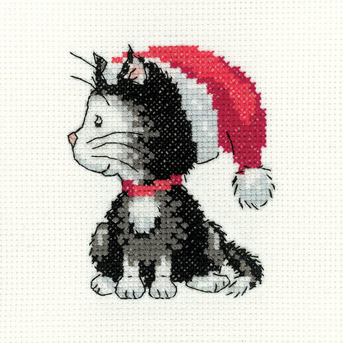 Heritage Crafts Borduurpakket Black and White Christmas Kitten - Heritage Crafts Heritage Crafts Borduurpakket Black and White Christmas Kitten - Heritage Crafts