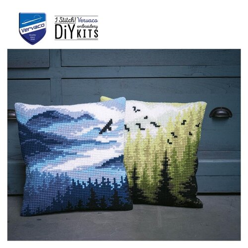 Vervaco Kruissteekkussen kit Blauw landschap