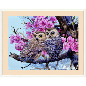 Merejka Borduurpakket Two Owls in Spring Blossom - Merejka