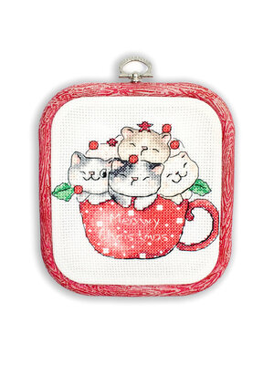 Leti Stitch Borduurpakket Meowy Christmas with hoop included - Leti Stitch