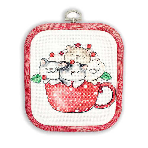 Leti Stitch Borduurpakket Meowy Christmas with hoop included - Leti Stitch