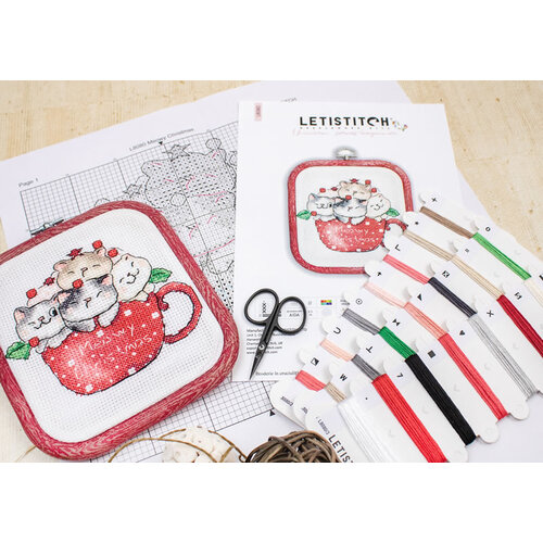Leti Stitch Borduurpakket Meowy Christmas with hoop included - Leti Stitch