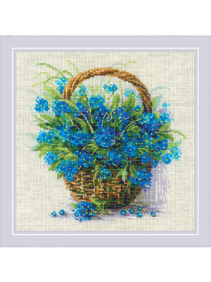 RIOLIS Borduurpakket Forget Me Nots in a Basket - RIOLIS