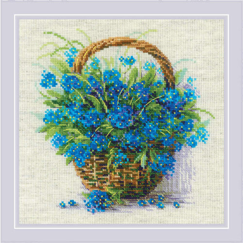 RIOLIS Borduurpakket Forget Me Nots in a Basket - RIOLIS