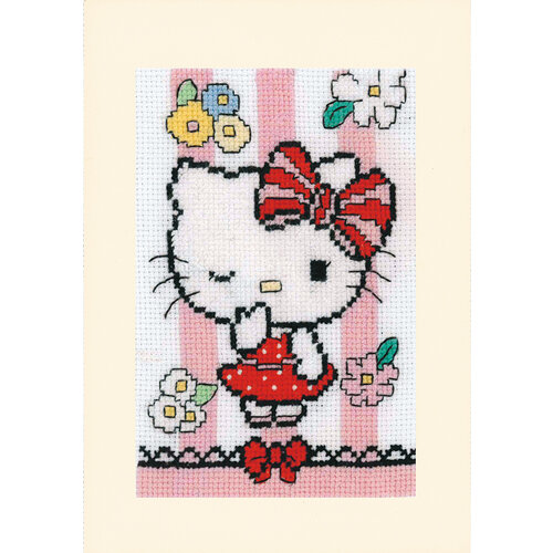 Vervaco Wenskaart kit Hello Kitty Flower Cuteness set v 3