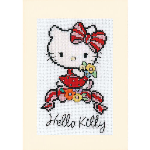 Vervaco Wenskaart kit Hello Kitty Flower Cuteness set v 3