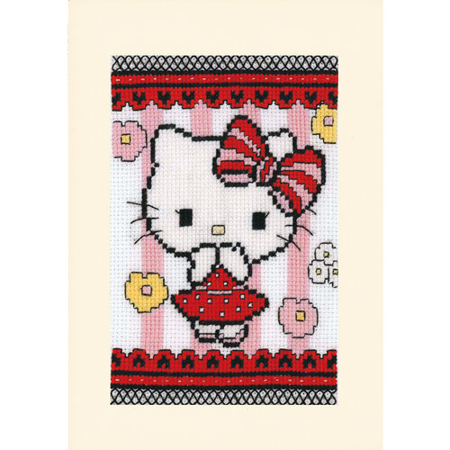 Vervaco Wenskaart kit Hello Kitty Flower Cuteness set v 3