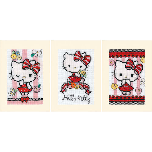 Vervaco Wenskaart kit Hello Kitty Flower Cuteness set v 3