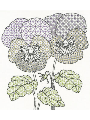 Bothy Threads Borduurpakket Eleanor Friston - Blackwork Pansies - Bothy Threads