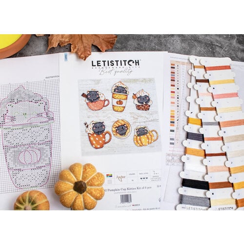 Leti Stitch Borduurpakket Pumpkin Cup Kitties Kit of 6 pcs - Leti Stitch