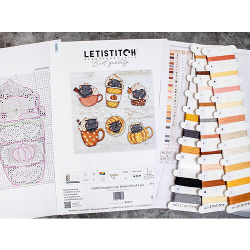 Leti Stitch Borduurpakket Pumpkin Cup Kitties Kit of 6 pcs - Leti Stitch