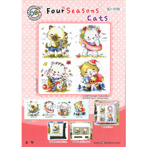 Soda Stitch Borduurpatroon Four Seasons Cats - Soda Stitch