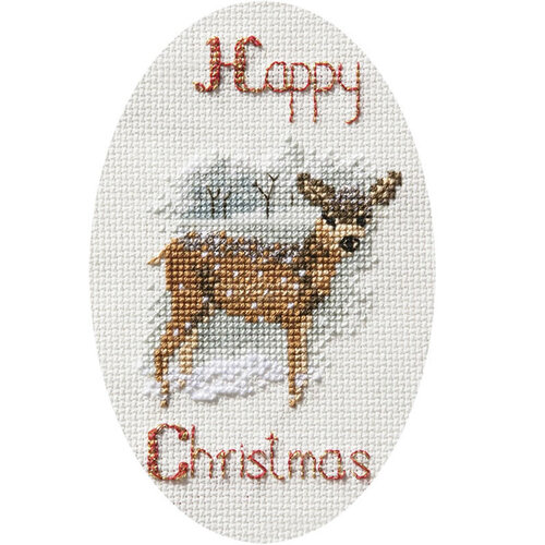 Bothy Threads Borduurpakket Christmas Card - Deer in a Snowstorm - Derwentwater Designs