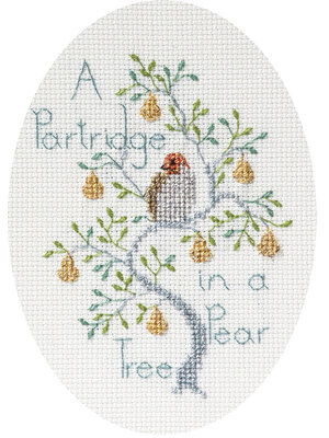 Bothy Threads Borduurpakket Christmas Card - A Partridge In A Pear Tree - Derwentwater Designs