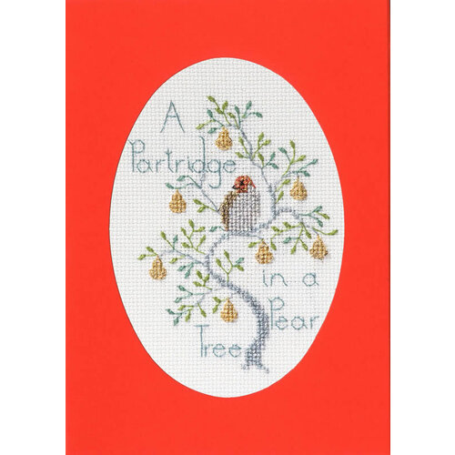 Bothy Threads Borduurpakket Christmas Card - A Partridge In A Pear Tree - Derwentwater Designs