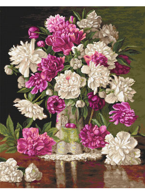 Luca-S Borduurpakket Petit Point Tapestry Kit Red and White Peonies - Luca-S