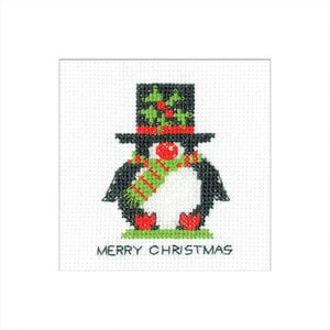 Heritage Crafts Borduurpakket Penguin Card - Top Hat - Heritage Crafts