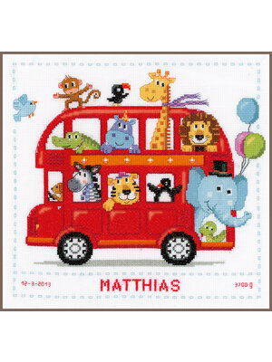 Vervaco Telpakket kit Vrolijke dierenbende op de bus