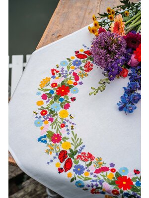 Vervaco Tafelkleed kit Kleurrijke wereld van bloemen