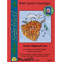 Borduurpakket Snowy Highland Cow - Mouseloft Christmas Card Stitchlets