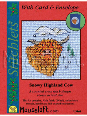 Mouseloft Borduurpakket Snowy Highland Cow - Mouseloft Christmas Card Stitchlets