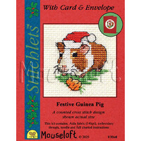Borduurpakket Festive Guinea Pig - Mouseloft Christmas Card Stitchlets