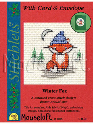 Mouseloft Borduurpakket Winter Fox - Mouseloft Christmas Card Stitchlets