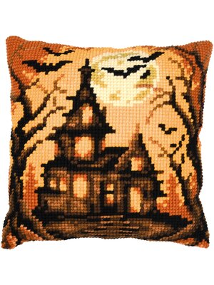 Vervaco Voorbedrukt Compleet Pakket | Kruissteekkussen kit Halloween huis | 40 x 40 cm| VERVACO