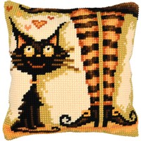 Voorbedrukt Compleet Pakket | Kruissteekkussen kit Cat loves her witch | 40 x 40 cm| VERVACO