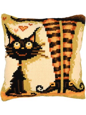 Vervaco Voorbedrukt Compleet Pakket | Kruissteekkussen kit Cat loves her witch | 40 x 40 cm| VERVACO