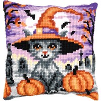 Voorbedrukt Compleet Pakket | Kruissteekkussen kit Halloween kitten | 40 x 40 cm| VERVACO