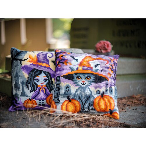 Vervaco Kruissteekkussen kit Halloween kitten Vervaco Kruissteekkussen kit Halloween kitten
