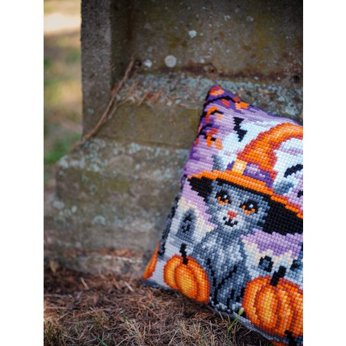 Vervaco Kruissteekkussen kit Halloween kitten Vervaco Kruissteekkussen kit Halloween kitten