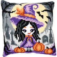 Voorbedrukt Compleet Pakket | Kruissteekkussen kit Halloweengirl | 40 x 40 cm| VERVACO