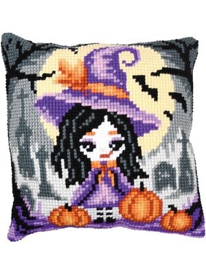 Vervaco Voorbedrukt Compleet Pakket | Kruissteekkussen kit Halloweengirl | 40 x 40 cm| VERVACO