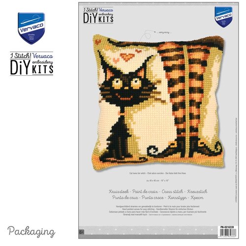Vervaco Kruissteekkussen kit Cat loves her witch Vervaco Kruissteekkussen kit Cat loves her witch