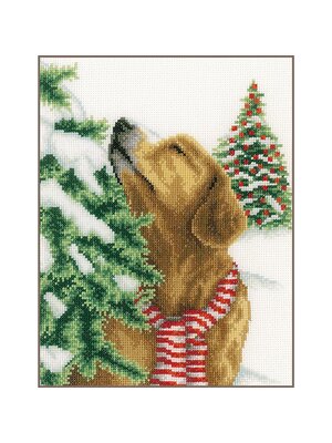 Vervaco Official Telpakket kit Hond in kerstlandschap Vervaco Official Telpakket kit Hond in kerstlandschap