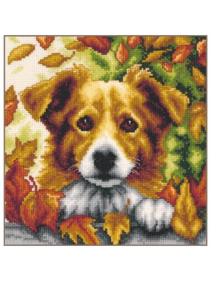 Vervaco Official Telpakket kit Hondje in de herfst Vervaco Official Telpakket kit Hondje in de herfst